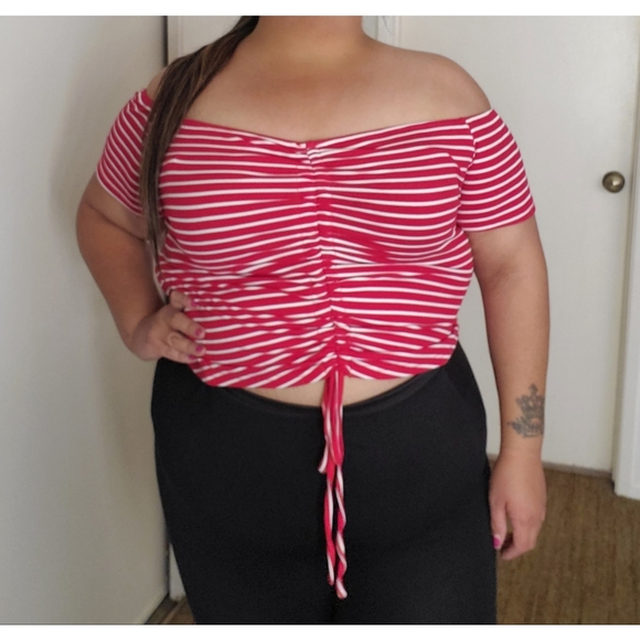 NWOT Red and white striped off the shoulder top - Picture 2 of 3